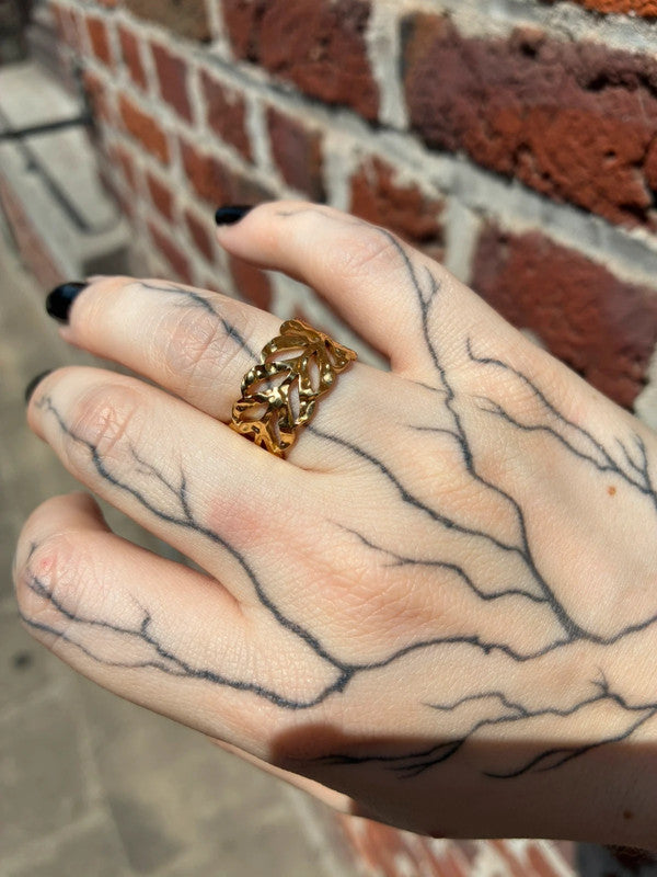 🌿 Bague feuille de laurier ouverte en acier inoxydable – style bohème chic ✨