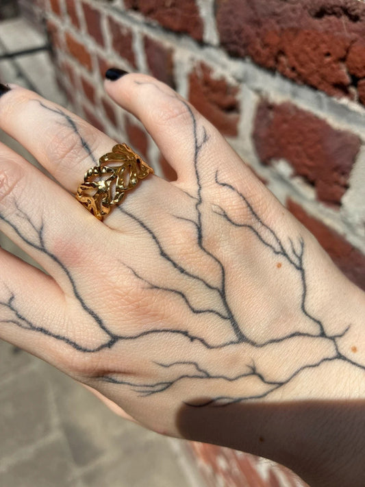 🌿 Bague feuille de laurier ouverte en acier inoxydable – style bohème chic ✨