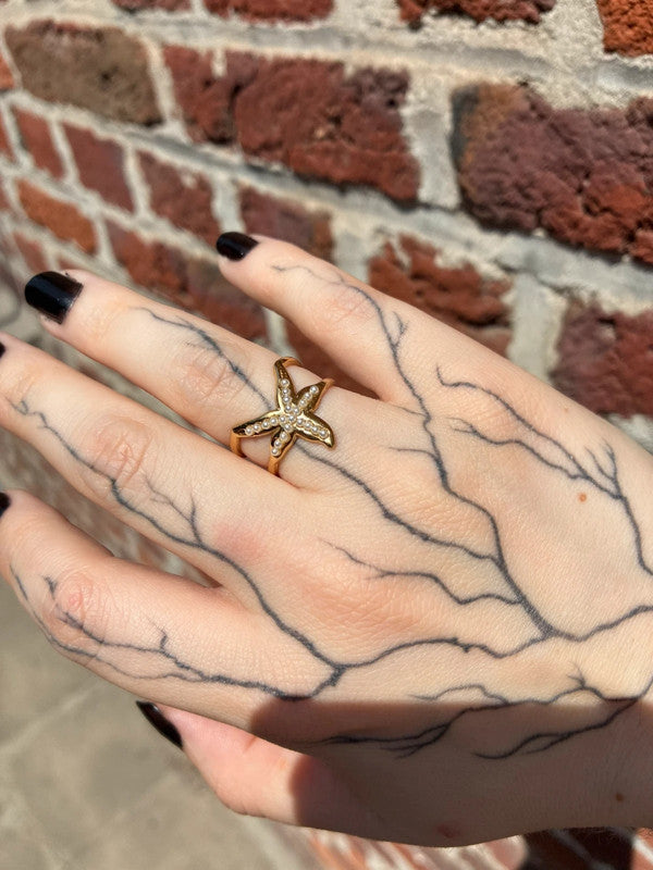 ⭐ Bague étoile de mer en acier inoxydable avec petites perles acryliques&nbsp;