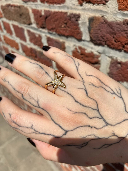 ⭐ Bague étoile de mer en acier inoxydable avec petites perles acryliques&nbsp;