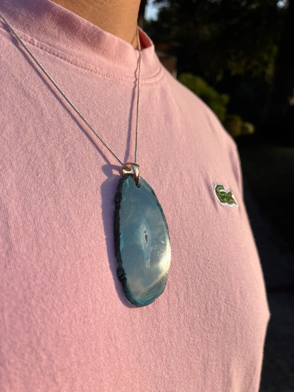 Collier en Agate Teinte Bleue