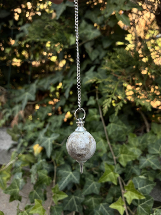 🌙 Pendule Mermet en Pierre de Lune – Monture Plaqué Argent