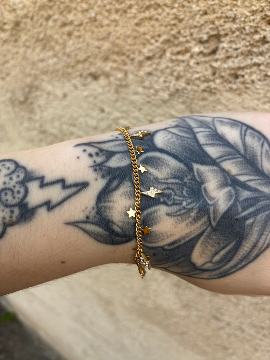 ⚡ Bracelet Chaîne Éclair &amp; Étoile – Acier Inoxydable